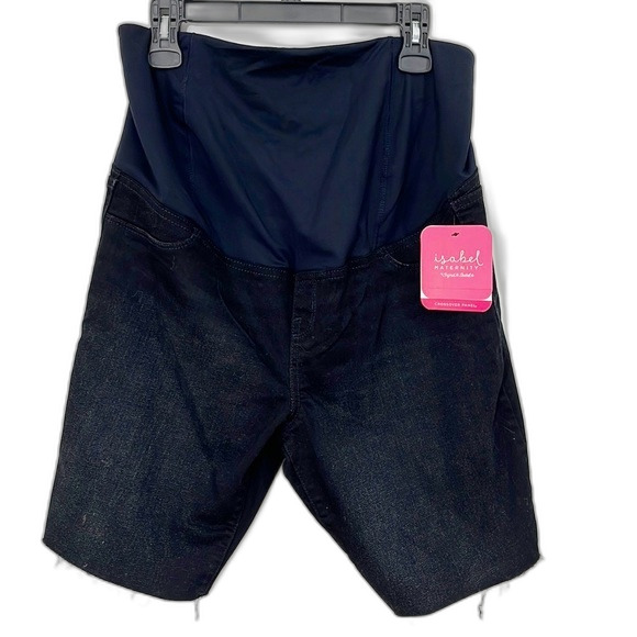 Isabel Maternity Bermuda Cut Off Denim Shorts Black Size 14 NWT - Picture 1 of 9